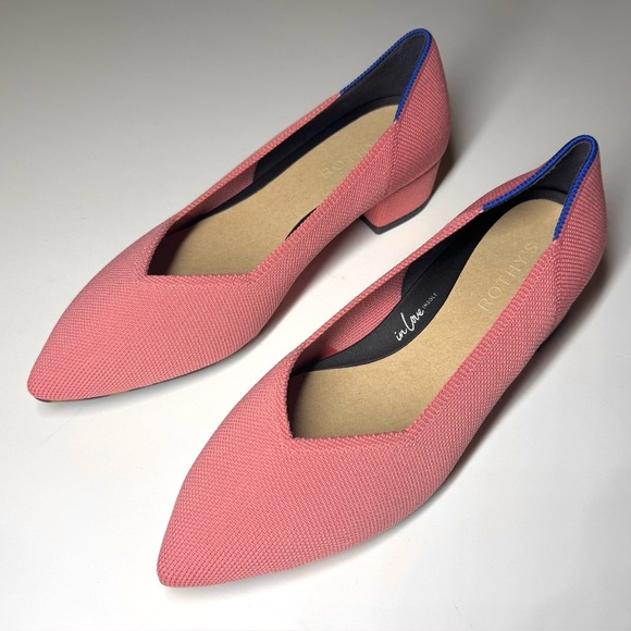 Rothy’s Women’s The High Point Tulip Pink Knit Block Heel Washable Size- 8.5 - Picture 1 of 12